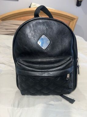 Claire's Black Quilted Mini Backpack with Silver Accent